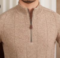 Pullover aus Wollmischung mit kurzem Reißverschluss und langen Ärmeln