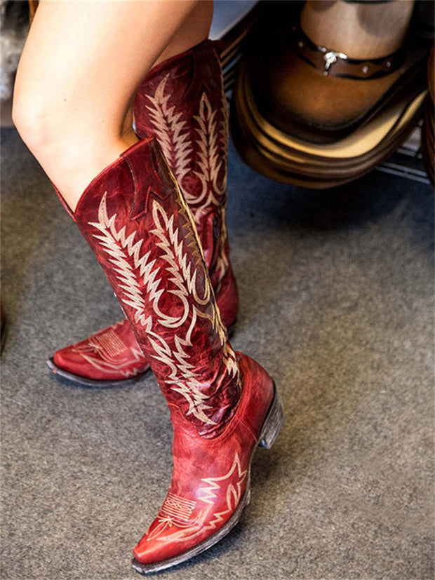 Vintage Western Cowboy bestickte kniehohe Stiefel im modernen Stil
