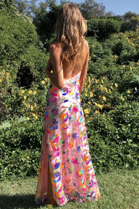Rückenfreies Langes Kleid „Fanny“ mit Paillettenstickereien