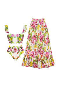 Bikini-Set mit Blumenmuster und hoher Taille im modernen Stil