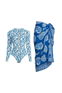 Grünes Reißverschluss-Set mit floralem Surf-Badeanzug im modernen Stil