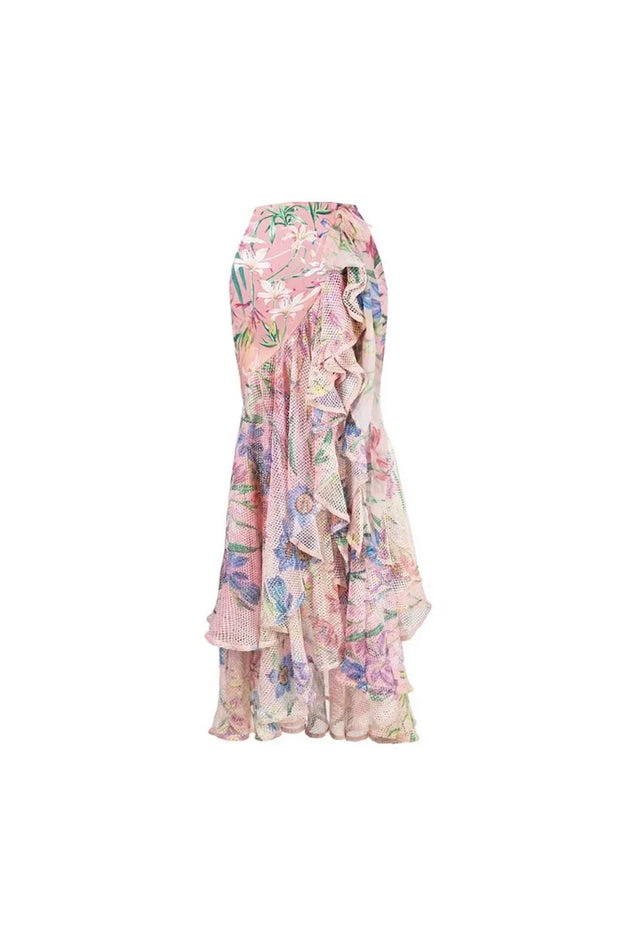 Netzstoff-Patchwork-Badeanzug-Set mit Muster