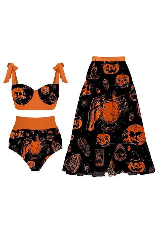 Halloween Kürbis Totenkopf Muster Bikini-Set