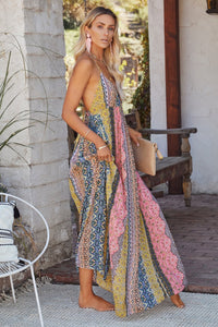 Rückenfreies Maxi-Sommerkleid mit Streifen und Freda-Muster