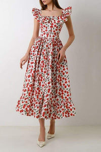 Griselda – Kleid in Midi-Länge mit Rüschen und Kirschmuster