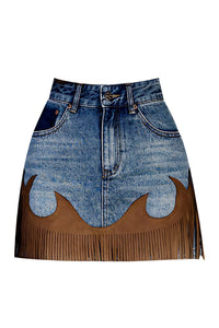 Heidi – Gespleißter Jeans-Minirock mit Quaste im modernen Stil