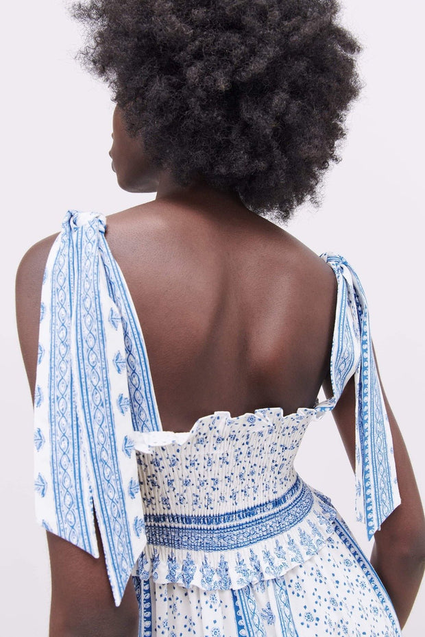 Bedrucktes Kleid in Midi-Länge „Helga“ mit gerafften Trägern
