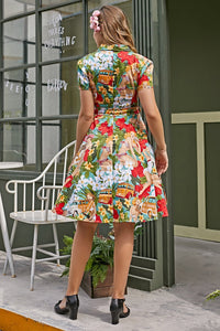 Helma Retro-bedrucktes Midi-Hemdkleid aus Baumwolle mit Gürtel im modernen Stil