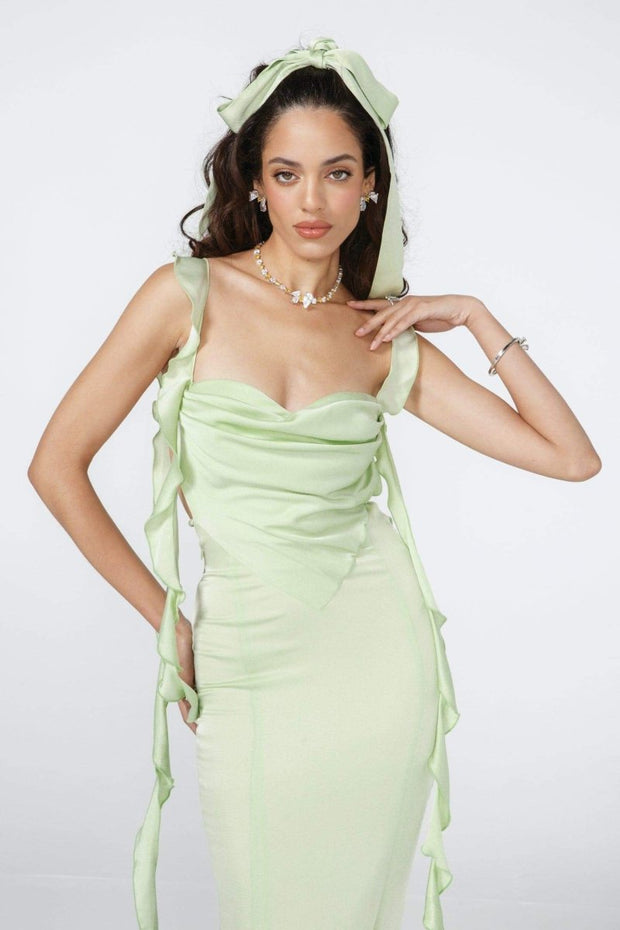 Hilda rückenfreies Langes Kleid mit Rüschenband