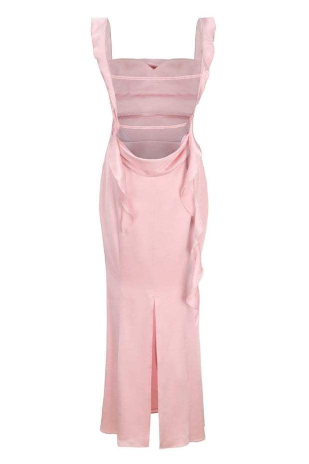 Hilda rückenfreies Langes Kleid mit Rüschenband