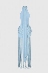 Azurblaues Rand-Halo-Langes Kleid
