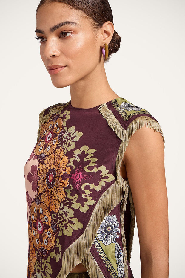 Boho-Blumen-Fransen-Asymmetrisches Oberteil