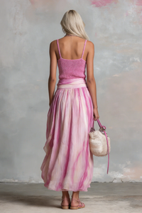 Geripptes Strick-Oberteil & Bedrucktes Chiffon-Midirock-Set