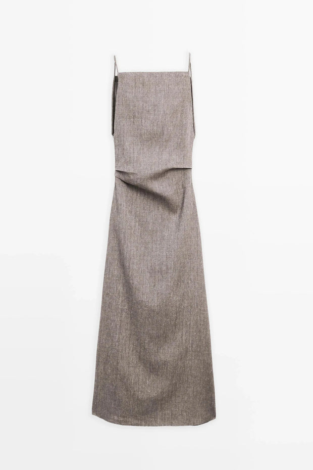 Langes Kleid aus Leinenmischung mit fließendem Schnitt