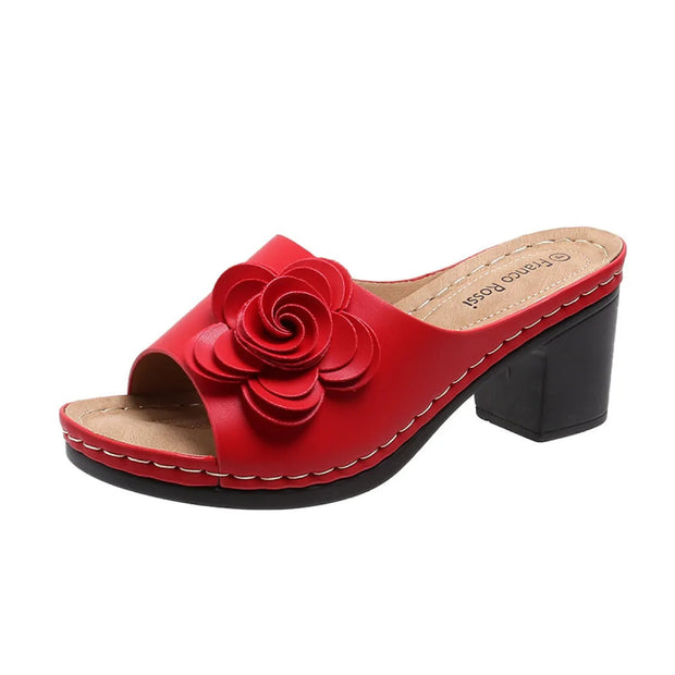 Damen Sandalen mit mittlerem Absatz und Blumenapplikationen Elegant - Noemí