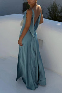 elegantes Satin-Maxikleid mit hohem Seitenschlitz