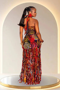 Statement Neckholder-Fransen-Maxikleid