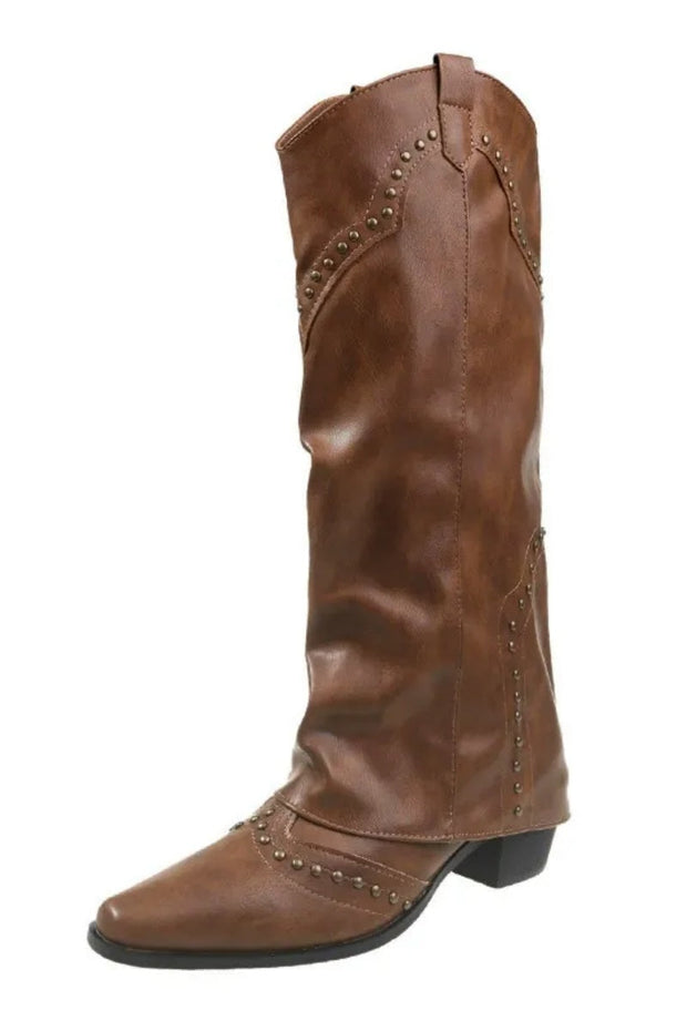 Vintage Nieten Stiefel mit hohem Schaft im modernen Stil