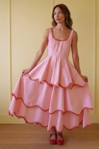 Weißes Korsett Maxikleid mit gestuften Rüschen