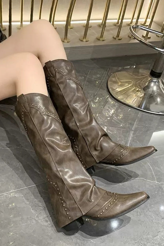 Vintage Nieten Stiefel mit hohem Schaft im modernen Stil