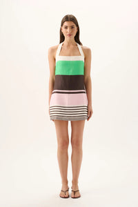 Retro gestreiftes Neckholder-Kurzes Kleid