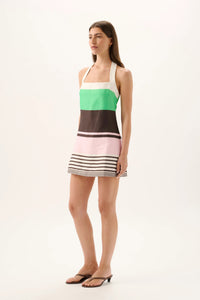 Retro gestreiftes Neckholder-Kurzes Kleid