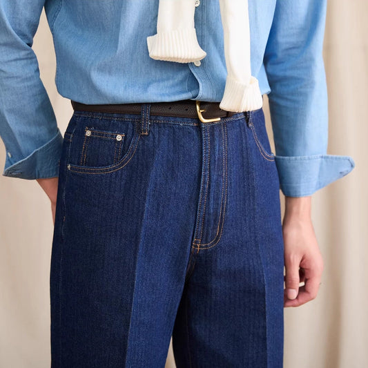 Jeans mit Fischgrätmuster und hohem Bund