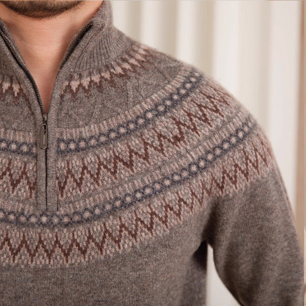 Pullover aus Wolle mit Fair-Isle-Muster und kurzem Reißverschluss