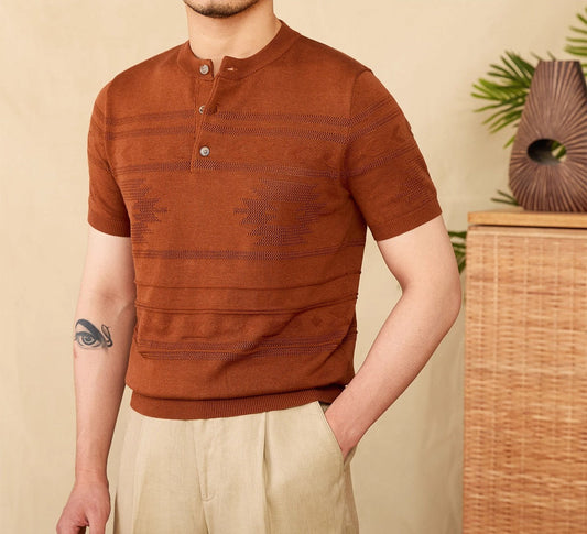 T-Shirt aus Baumwollmischung mit Henley-Ausschnitt