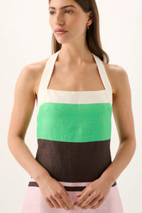Retro gestreiftes Neckholder-Kurzes Kleid