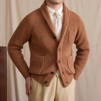 Strickjacke mit Rippstruktur und Schalkragen