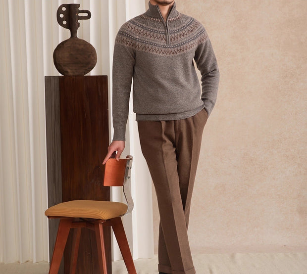 Pullover aus Wolle mit Fair-Isle-Muster und kurzem Reißverschluss