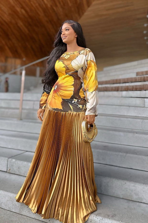 Tropical Wave Plissiertes Langes Kleid