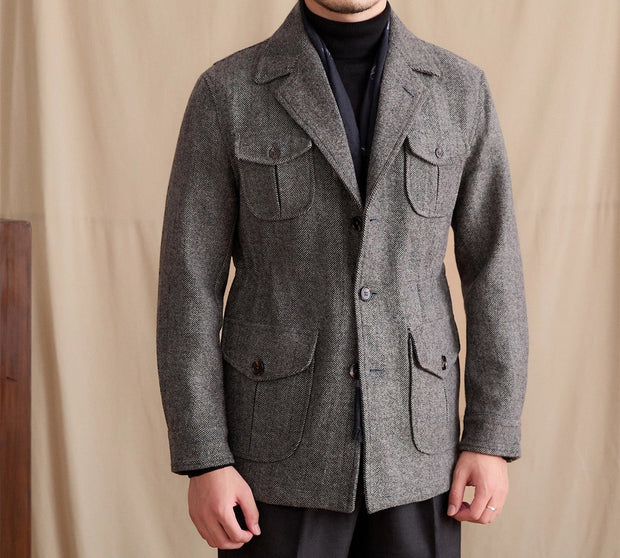 Jacke aus Wolle mit Fischgrätmuster und sportiver Optik