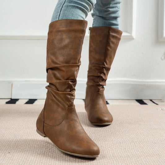 Flache High-Top-Stiefel mit seitlichen Raffungen - Rhea