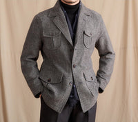 Jacke aus Wolle mit Fischgrätmuster und sportiver Optik