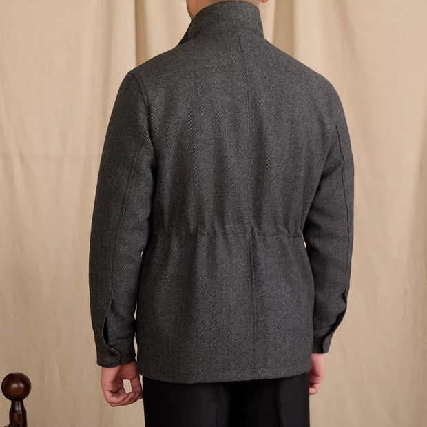 Jacke aus Wollmischung mit Fischgrätmuster und Wattierung
