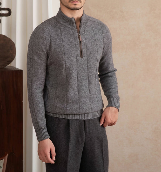 Pullover aus Wollmischung mit kurzem Reißverschluss und langen Ärmeln