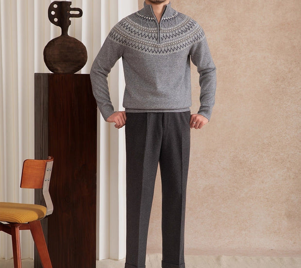 Pullover aus Wolle mit Fair-Isle-Muster und kurzem Reißverschluss