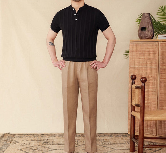 T-Shirt aus Baumwolle mit Henley-Ausschnitt und Faltenstruktur