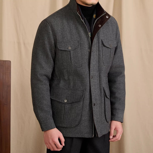 Jacke aus Wollmischung mit Fischgrätmuster und Wattierung