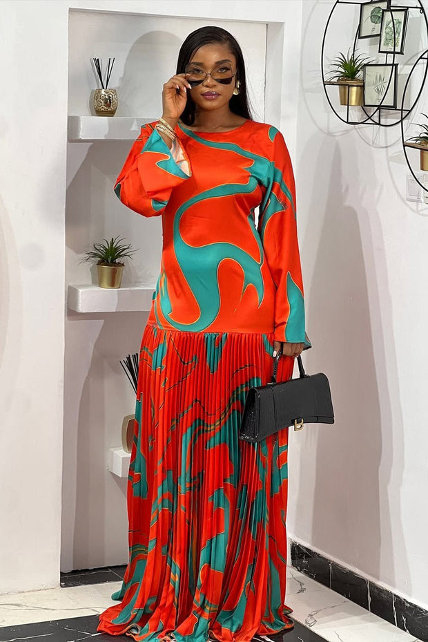 Tropical Wave Plissiertes Langes Kleid