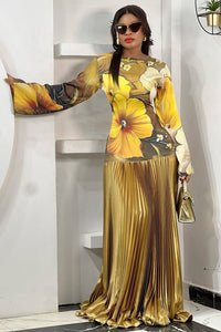 Tropical Wave Plissiertes Langes Kleid