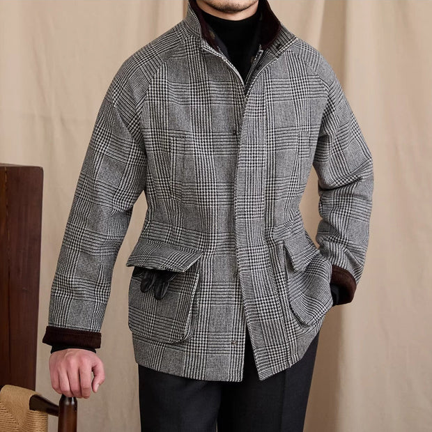 Jacke aus Wollmischung mit Prince-of-Wales-Muster und Wattierung