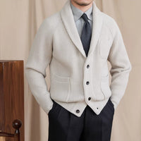 Strickjacke mit Rippstruktur und Schalkragen
