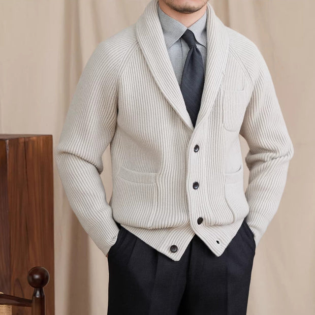 Strickjacke mit Rippstruktur und Schalkragen