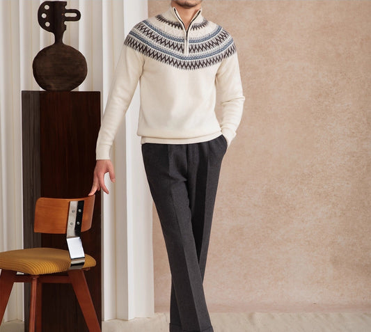 Pullover aus Wolle mit Fair-Isle-Muster und kurzem Reißverschluss