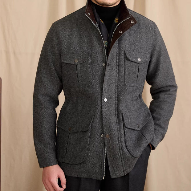 Jacke aus Wollmischung mit Fischgrätmuster und Wattierung