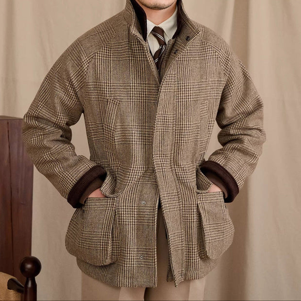 Jacke aus Wollmischung mit Prince-of-Wales-Muster und Wattierung