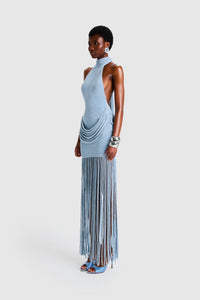 Azurblaues Rand-Halo-Langes Kleid